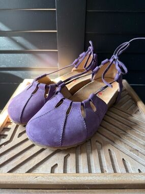 Haflinger Purple Suede Tie-Ankle Clogs